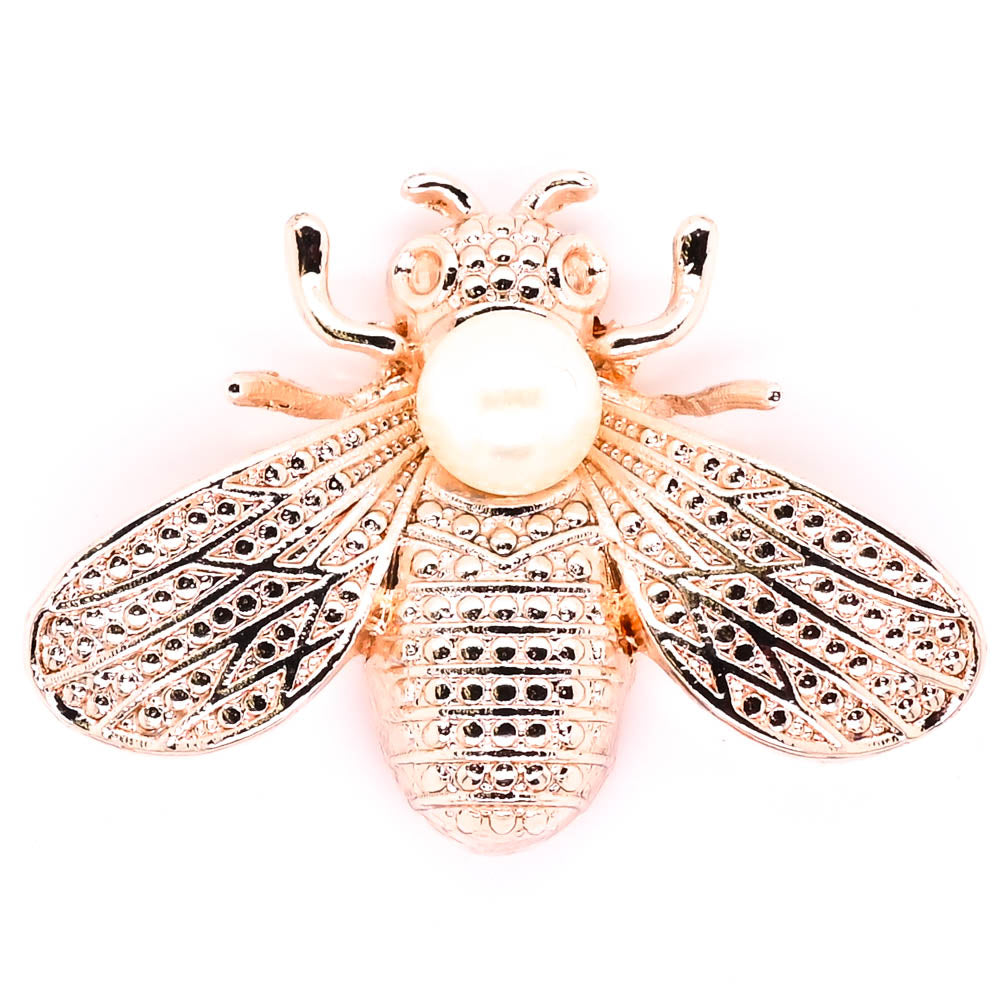 Pink Tone Metal Pearl Bead Bee Magnetic Brooch.
