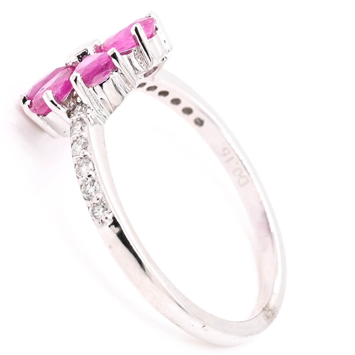 14KT White Gold Ruby & Diamond Flower Ring.