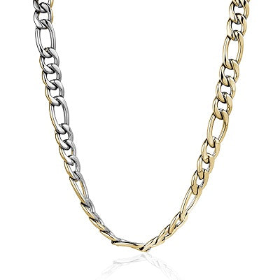 Italgem Steel Two Tone 24' 9.5MM Stainless Steel Figaro Chain.