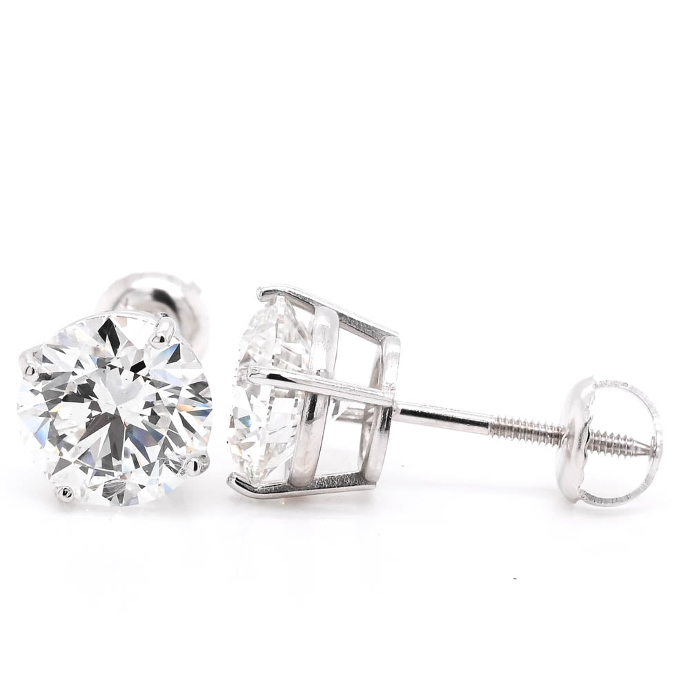14KT White Gold 4.06CTW Round Brilliant Lab Grown Diamond Stud Earrings.