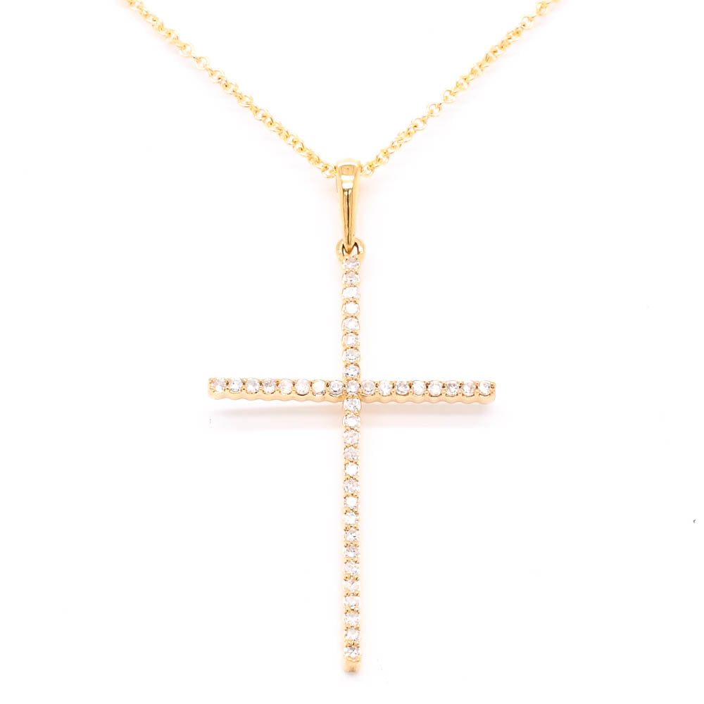 18KT Yellow Gold 18" 0.15CTW Diamond Cross Necklace.