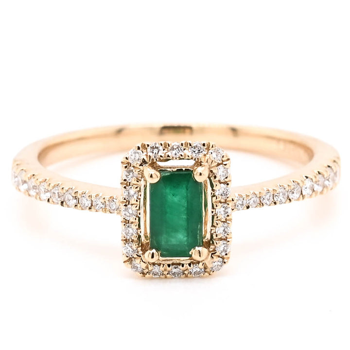 14KT Yellow Gold 0.24CT Emerald  Halo Set Diamond Ring. .