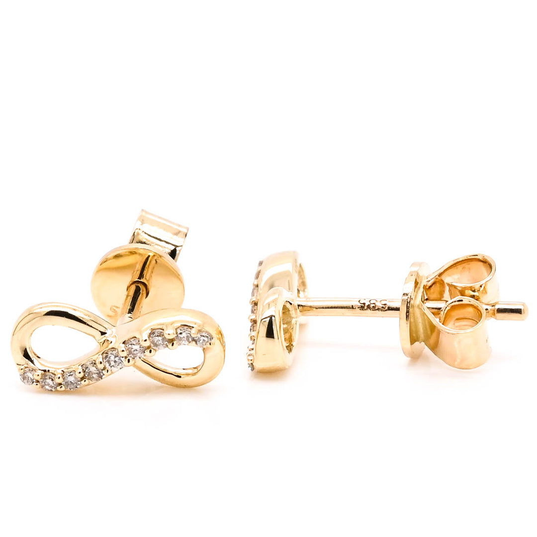 14KT Yellow Gold 0.08CTW  Stud Style Backing Diamond Earrings