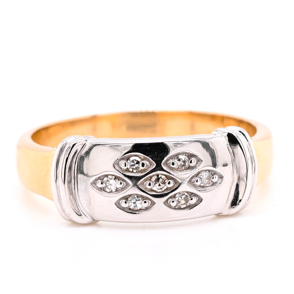 14KT Yellow & White Gold 0.06CTW Diamond Mens Ring.