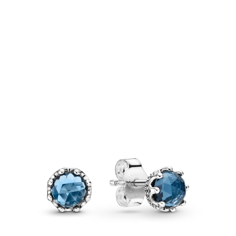 Blue Sparkling Crown Stud Earrings
