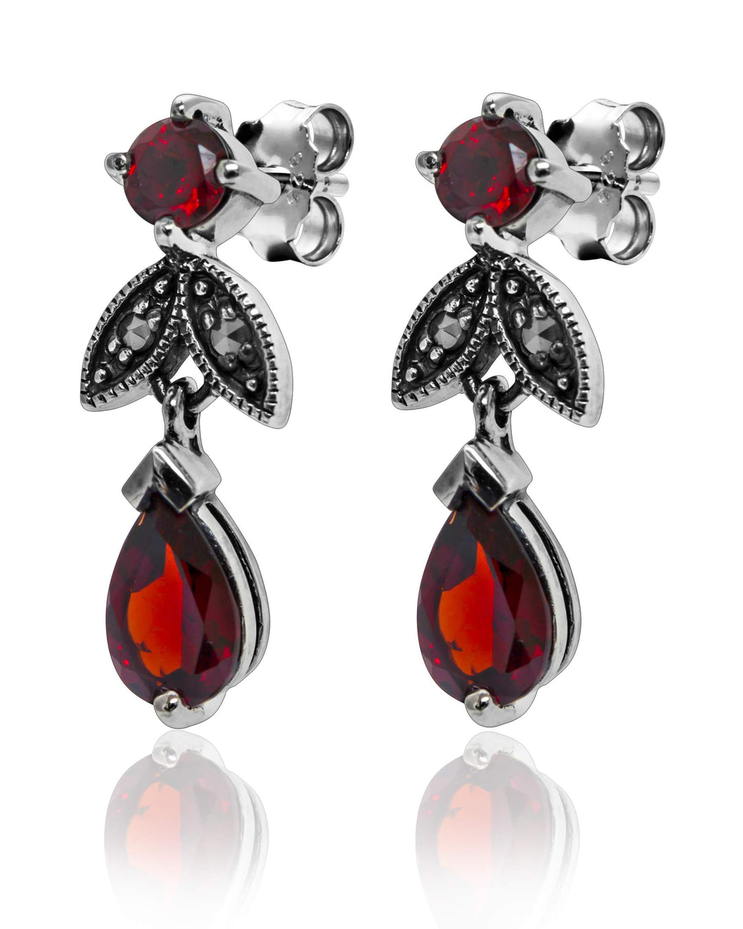 Larus Sterling silver Garnet & Marcasite Drop Earrings.