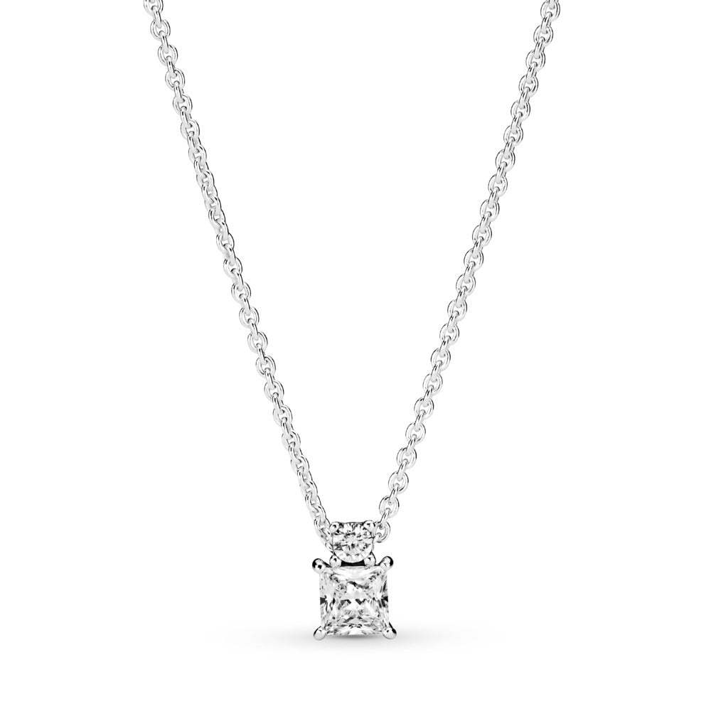 Sparkling Collier Round & Square Pendant Necklace