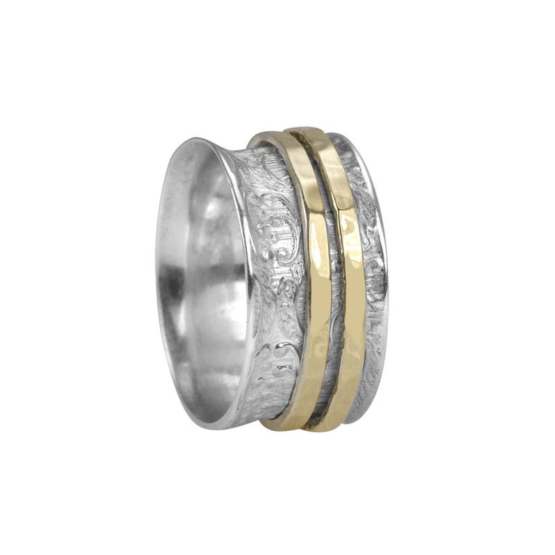 Aura Meditation Ring. Sterling Silver and 9KT Yellow Gold. Size 7.