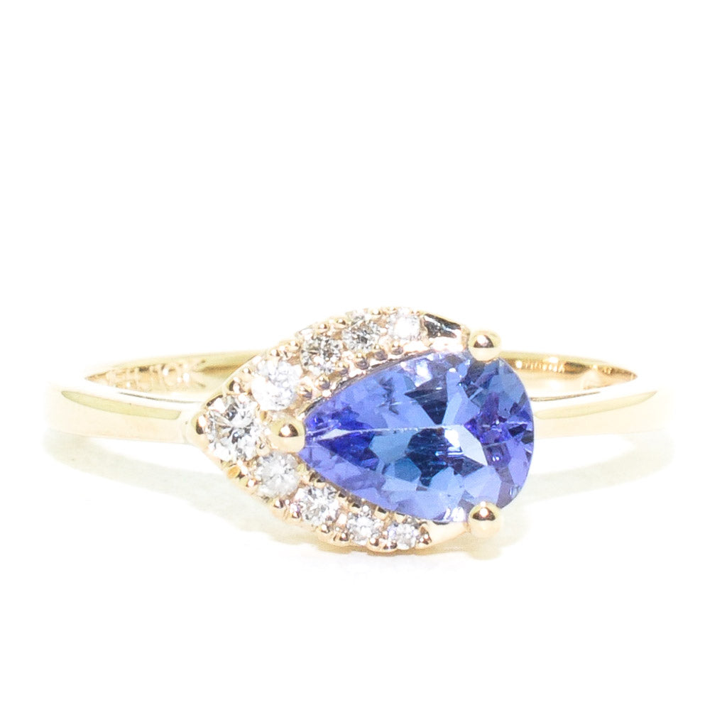Fire and Ice 10KT Yellow Gold Tanzanite and Canadian Diamond Ring.