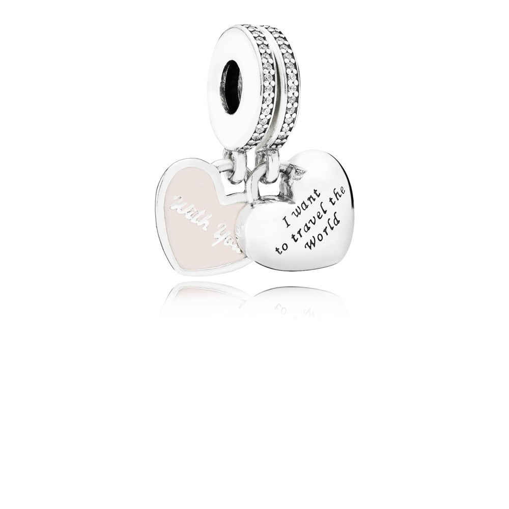 travel together forever, pink enamel & clear cz