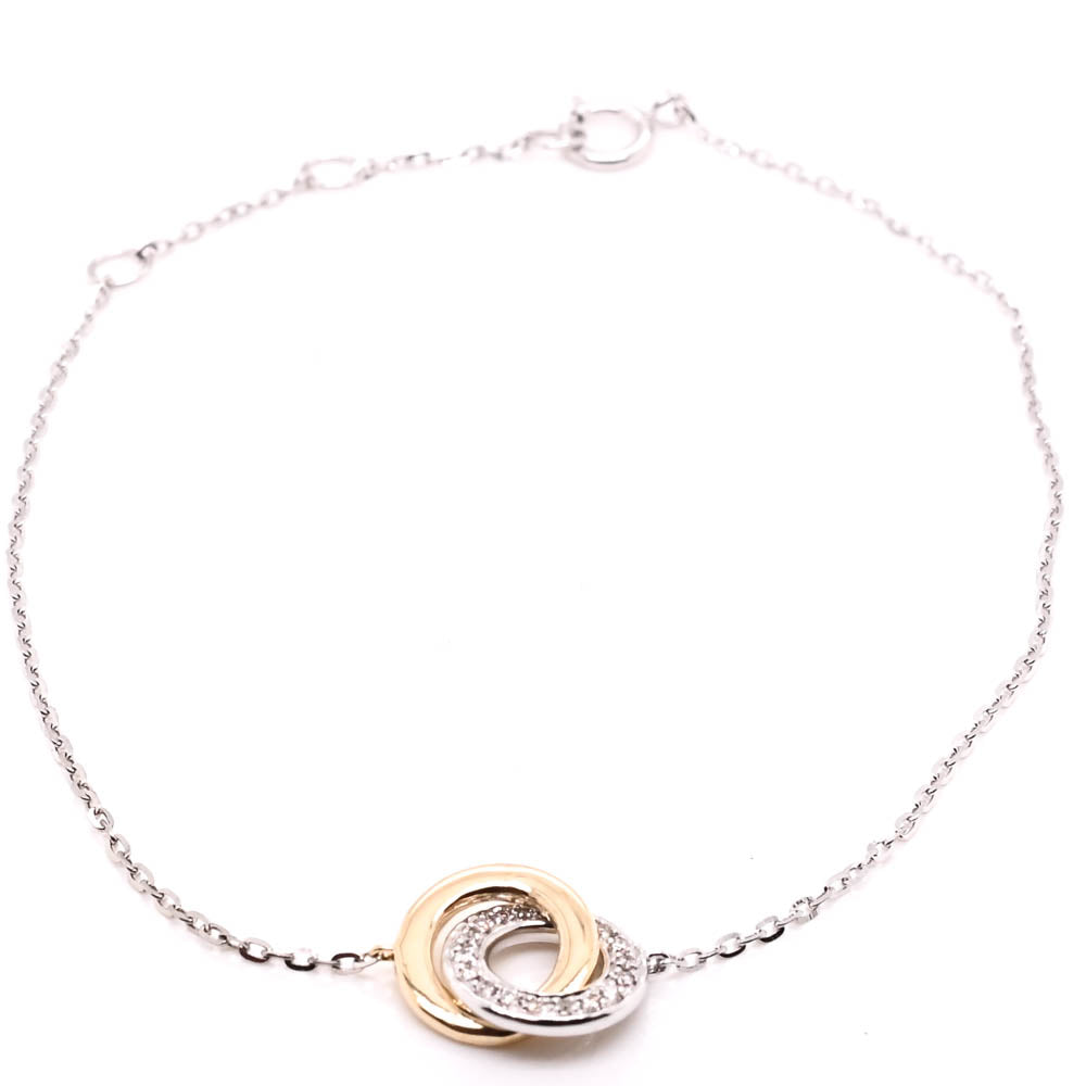 14KT White Gold 7" 0.04CTW Dimond Double Ring Bracelet.