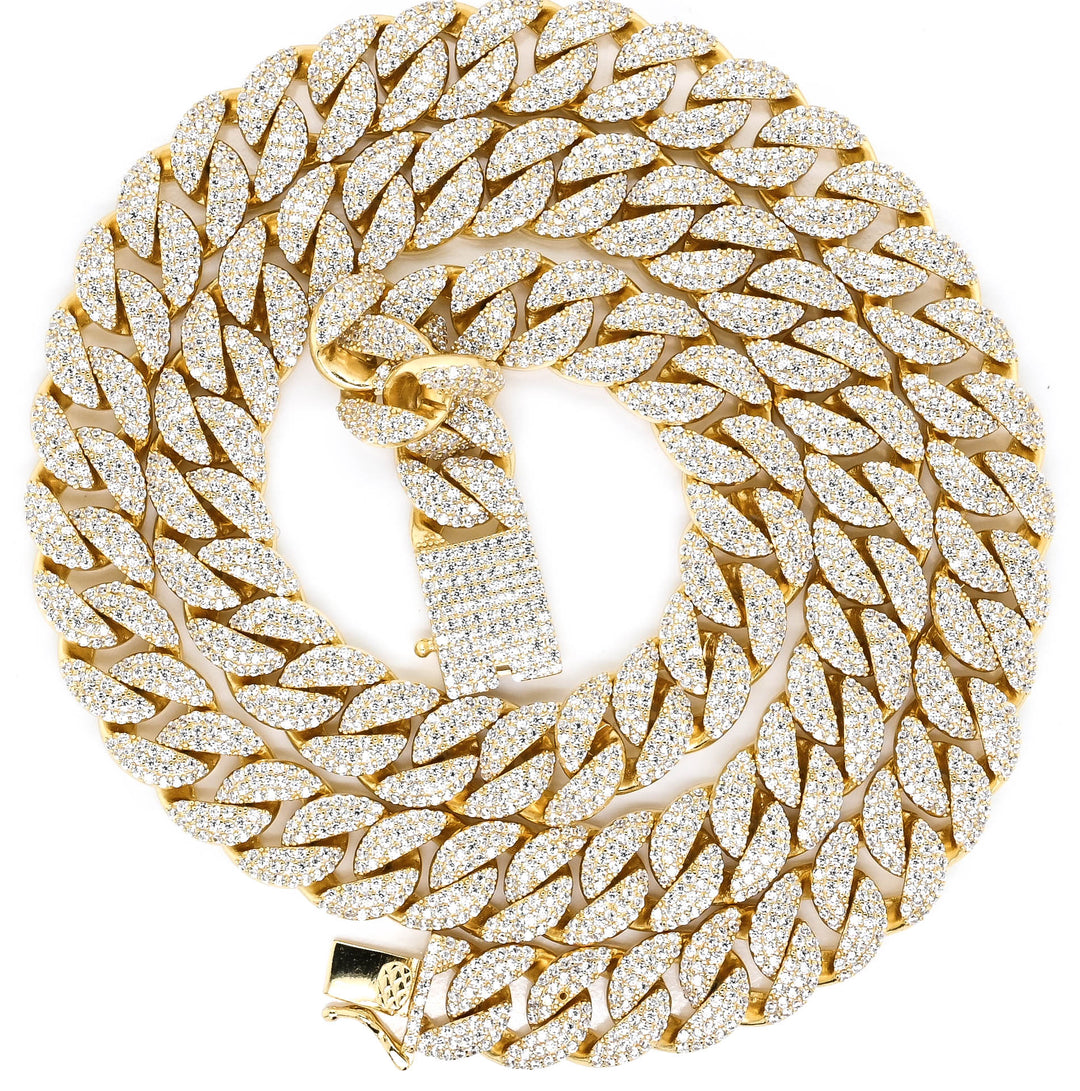 Sterling Silver Yellow Gold PVD Plated 24" 12MM C.Z Necklace.