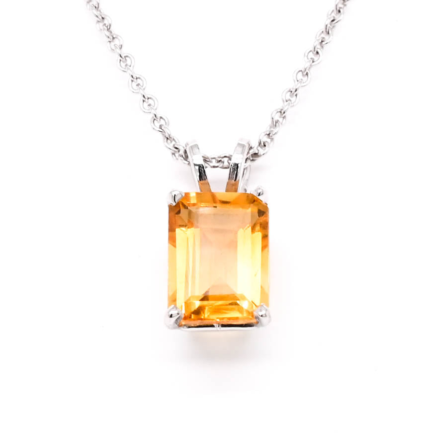10KT White Gold 1.30CT Emerald Shape Citrine Necklace.