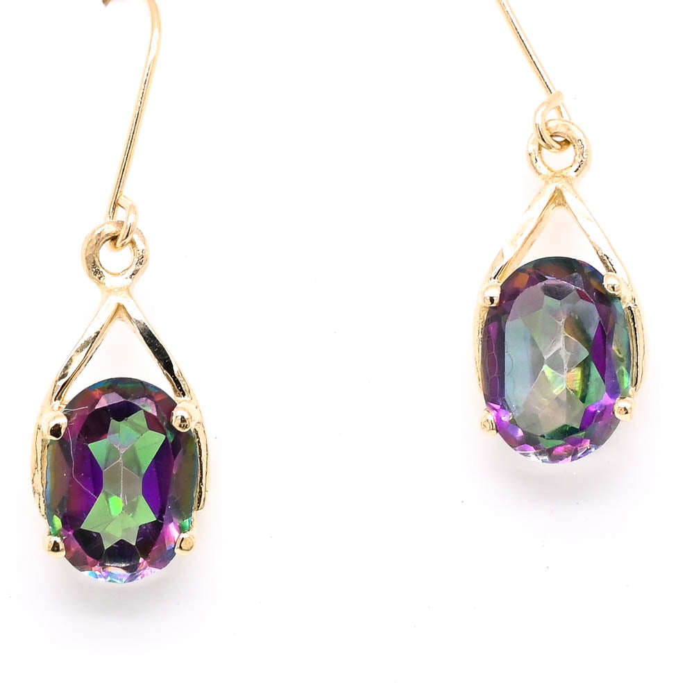 10KT Yellow Gold Mystic Topaz Drop Earrings.