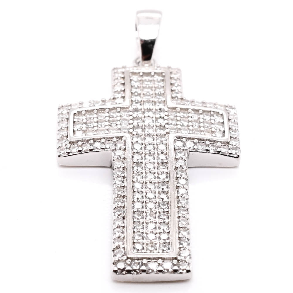 Sterling Silver 26x17mm Pave Set C.Z Cross.