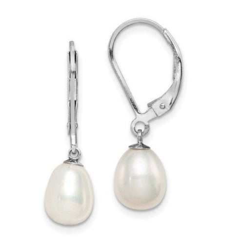 Sterling Silver Freshwater Pearl Drop Leverback Earrings.