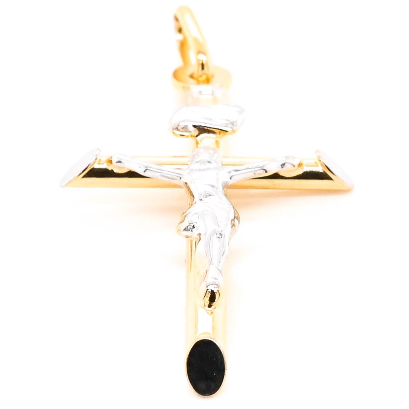 10KT Two Tone Gold 35x20mm Crucifix Pendant.
