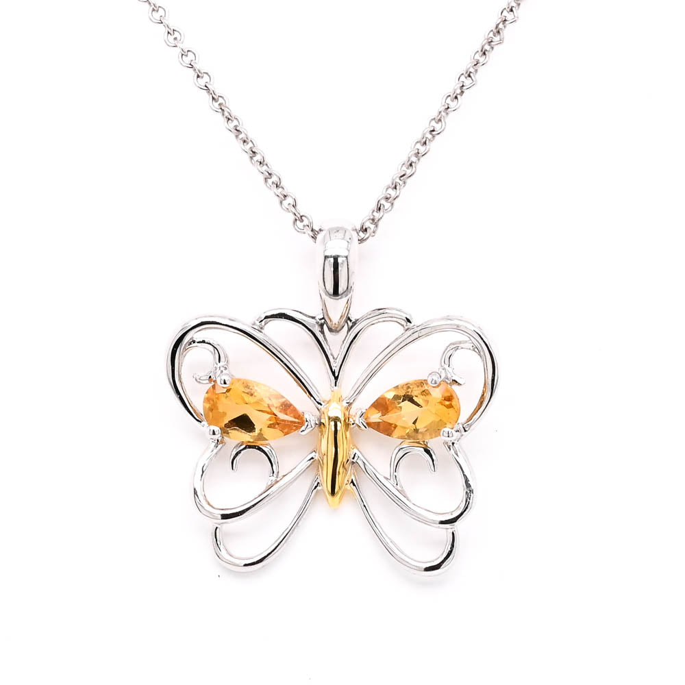 10KT White & Yellow Gold 20" Citrine Butterfly Necklace.