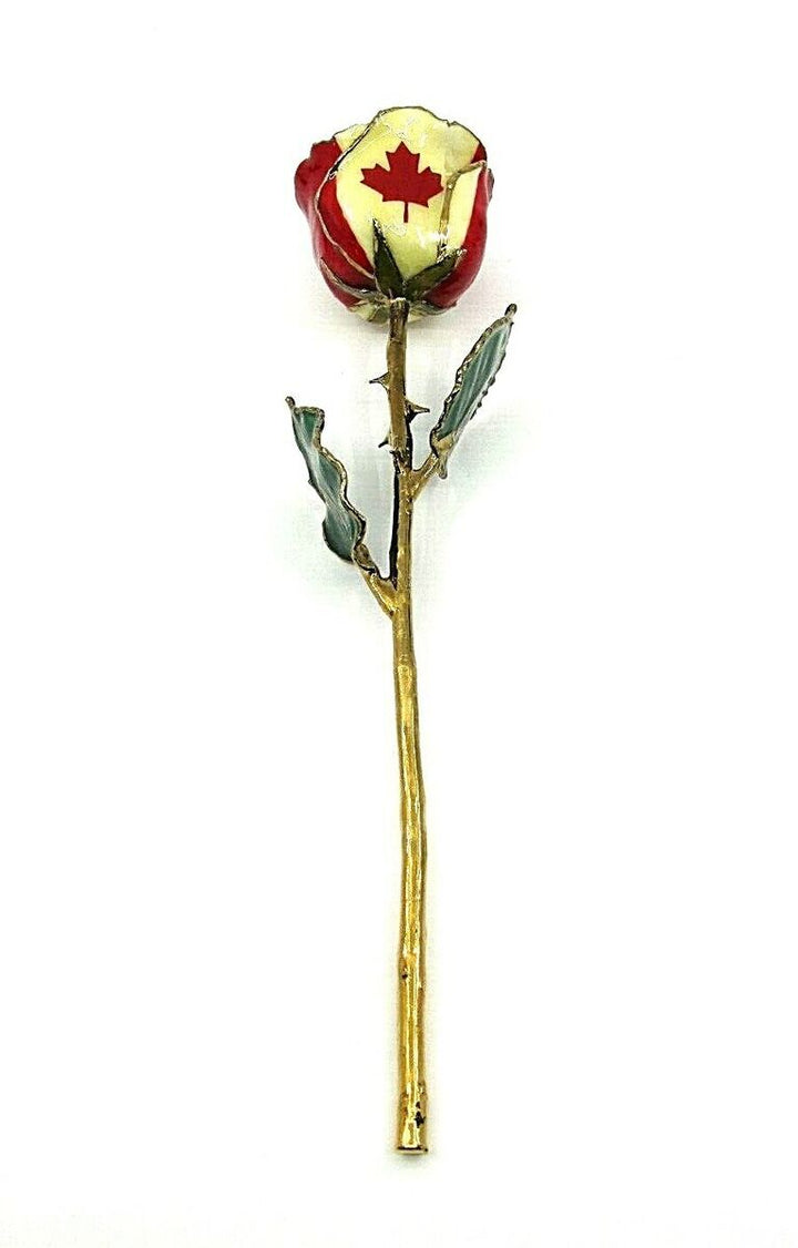 24KT Yellow Gold Plated Rose with Enamel Canadian Flag.