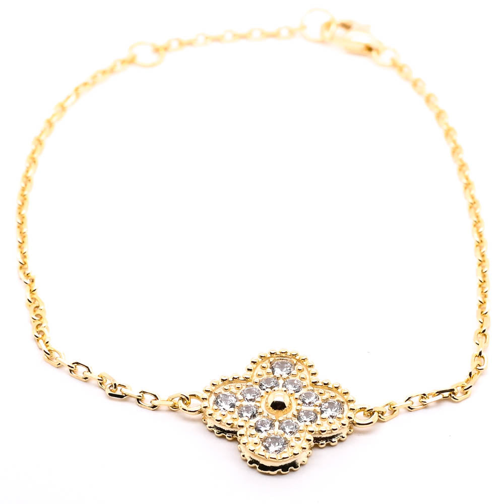 Sterling Silver Gold Tone Plated 8" C.Z Clover Bracelet.