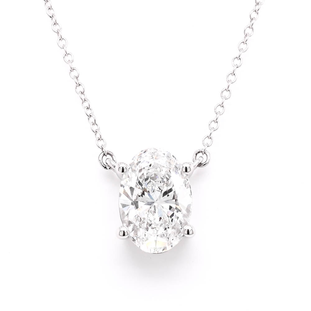 14KT White Gold 18" 2.01CT Oval shape Lab Grown Diamond Necklace.
