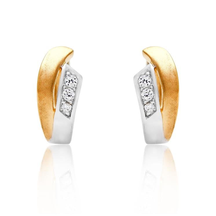 Larus Sterling Silver Yellow Gold Plated 12MM C.Z Huggies Earrings.