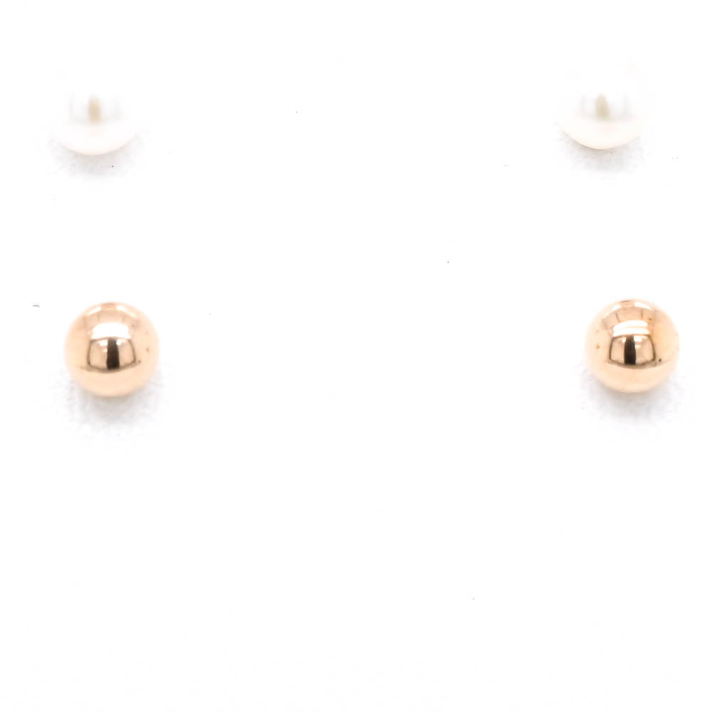 10KT Yellow Gold 4mm Pearl & Gold Ball Earring Set.