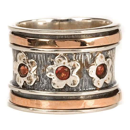 Blossom, Meditation Ring, Sterling Silver, 9KT, Garnet, Size 9.