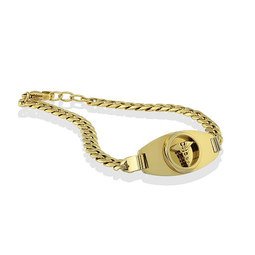 Italgem Steel 8" 4MM Yellow IP plated Medical Alert Bracelet.