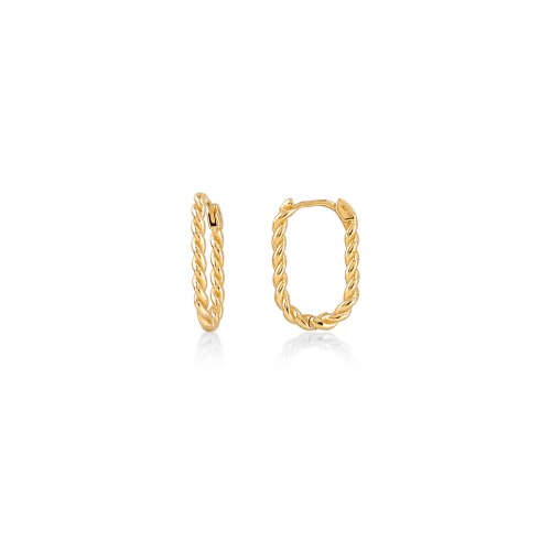 10KT Yellow Gold Twisted Oval Huggie Earrings.