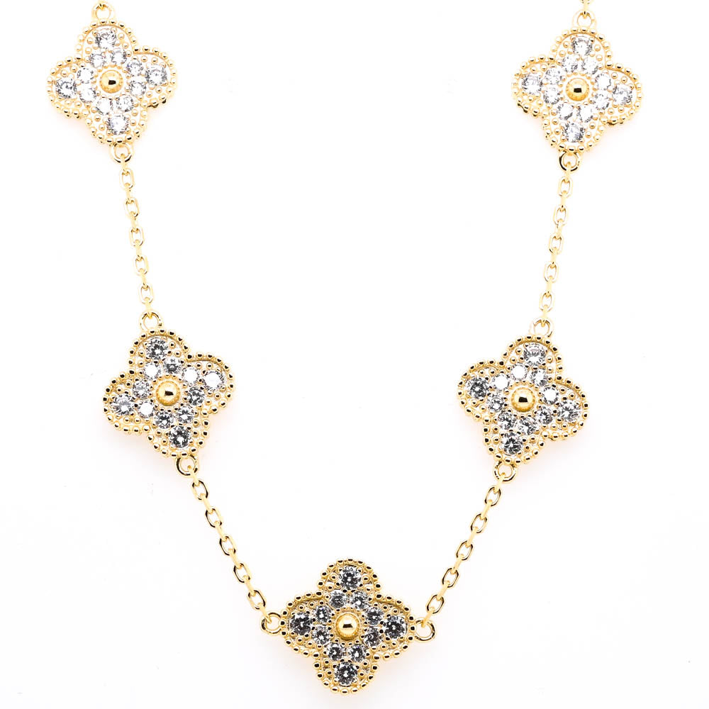 Sterling Silver Gold Plated 18" Multi Clover Necklace.