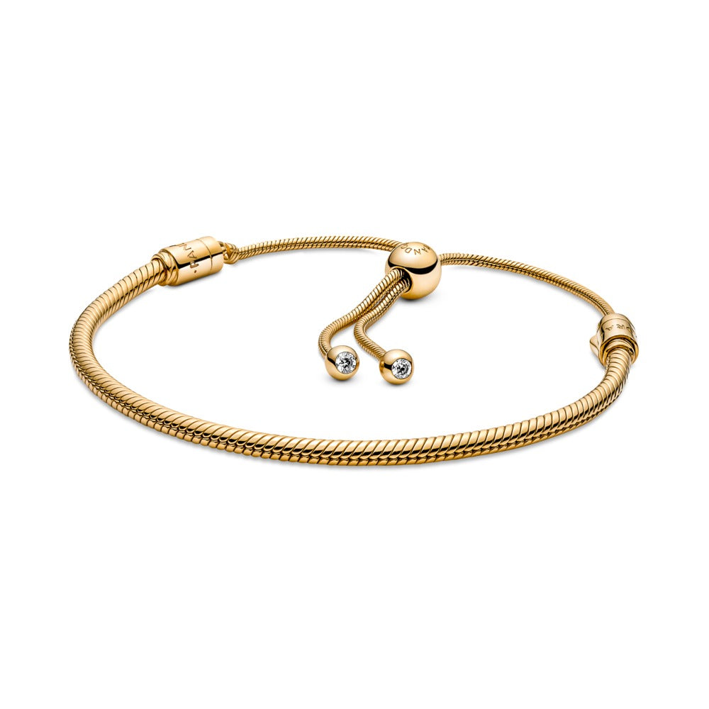 Snake chain 14k gold-plated bracelet with clear cubic zirconia