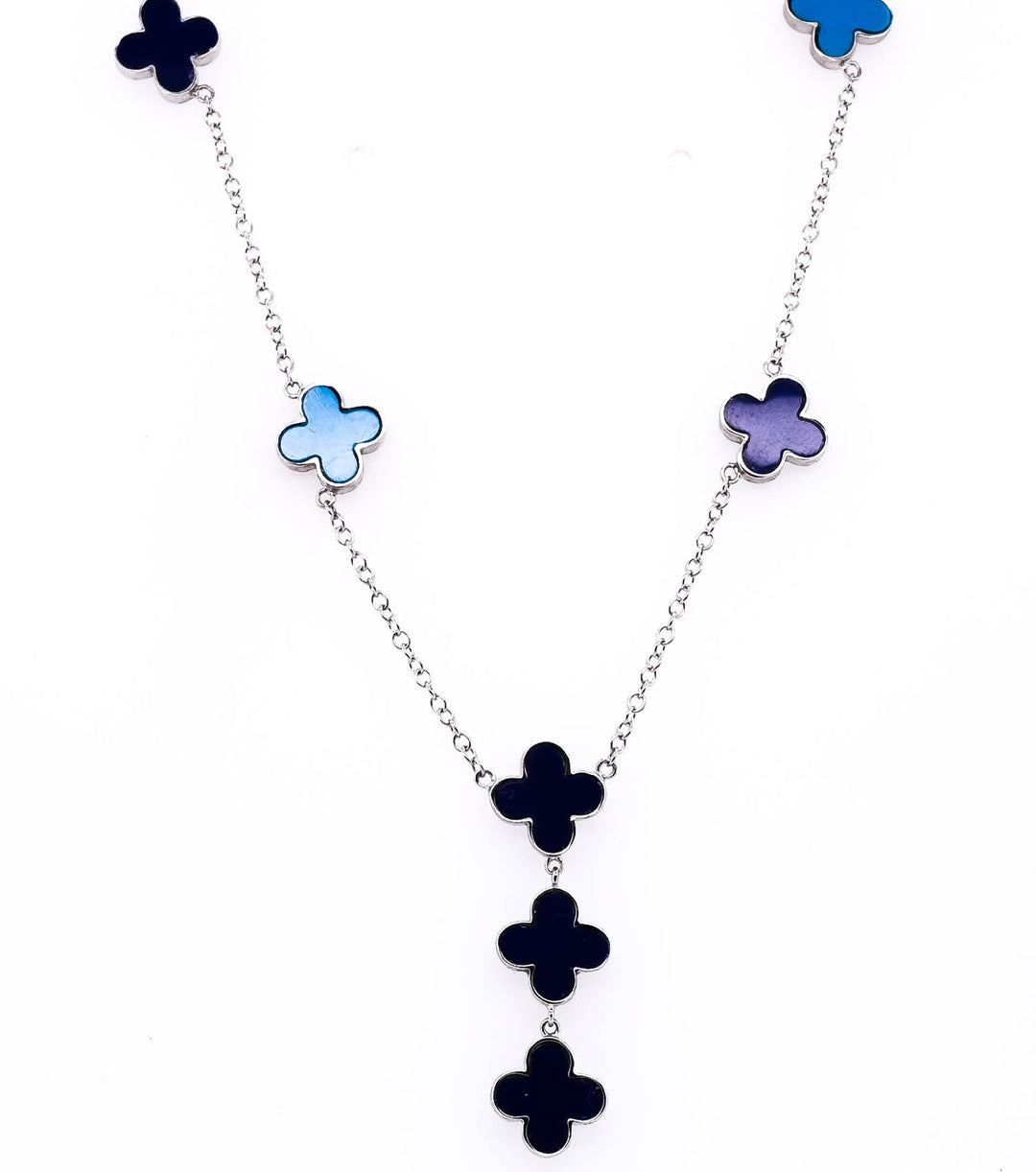 14KT White Gold 18" Turquoise & Lapis Reversabel Necklace.