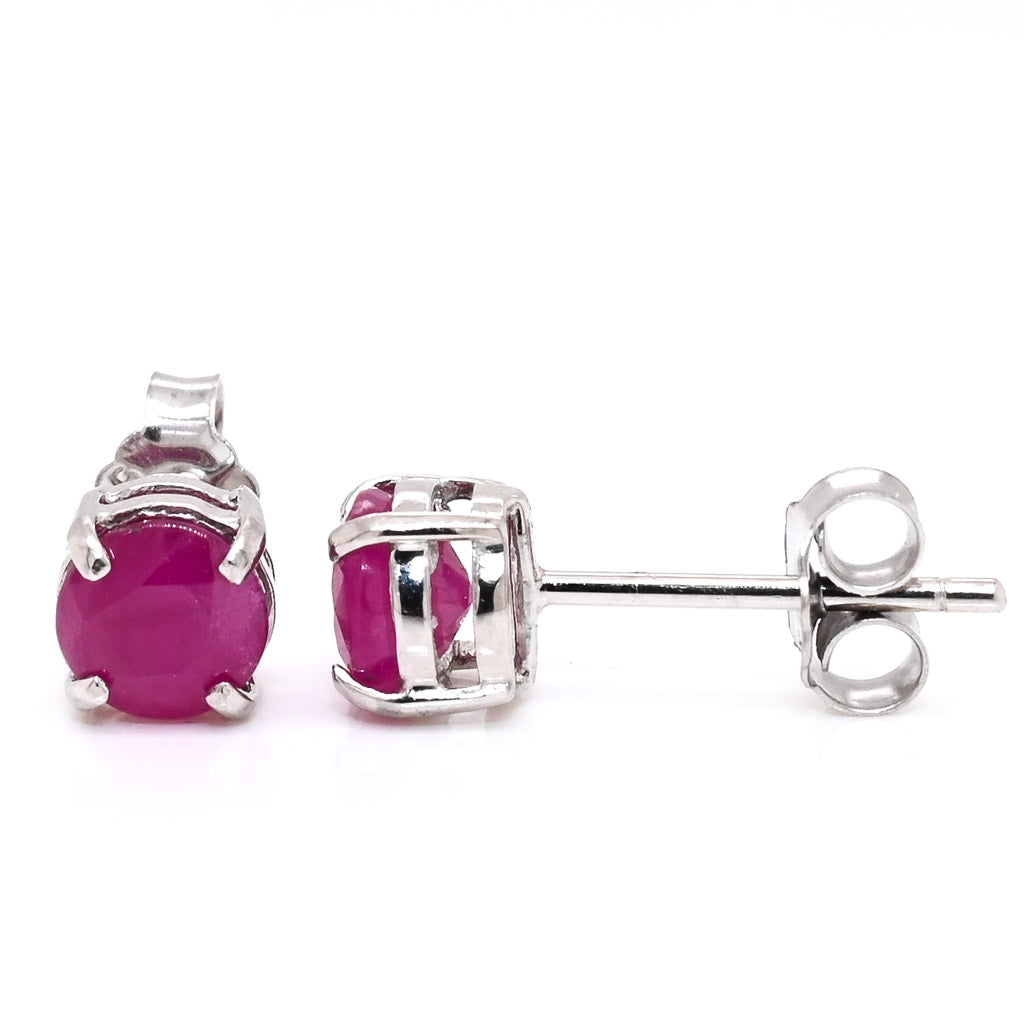 14KT White Gold 5MM Ruby Stud Earrings.