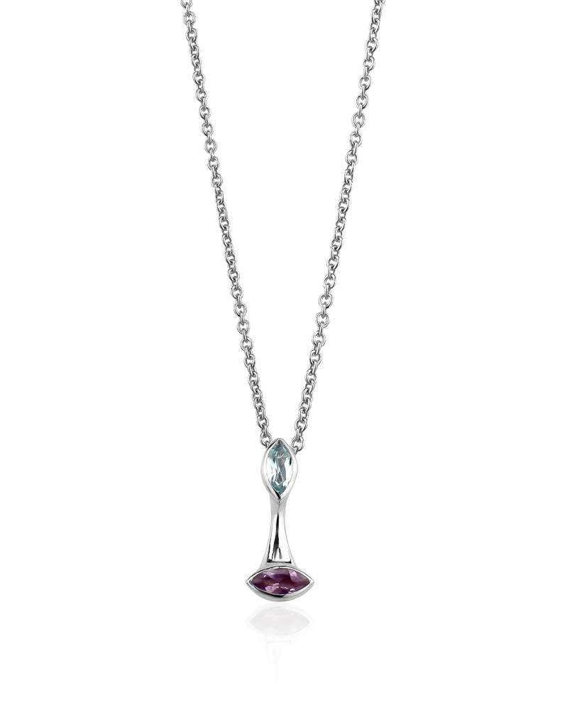 Larus Sterling Silver 18" Blue Topaz & Amethyst Necklace.