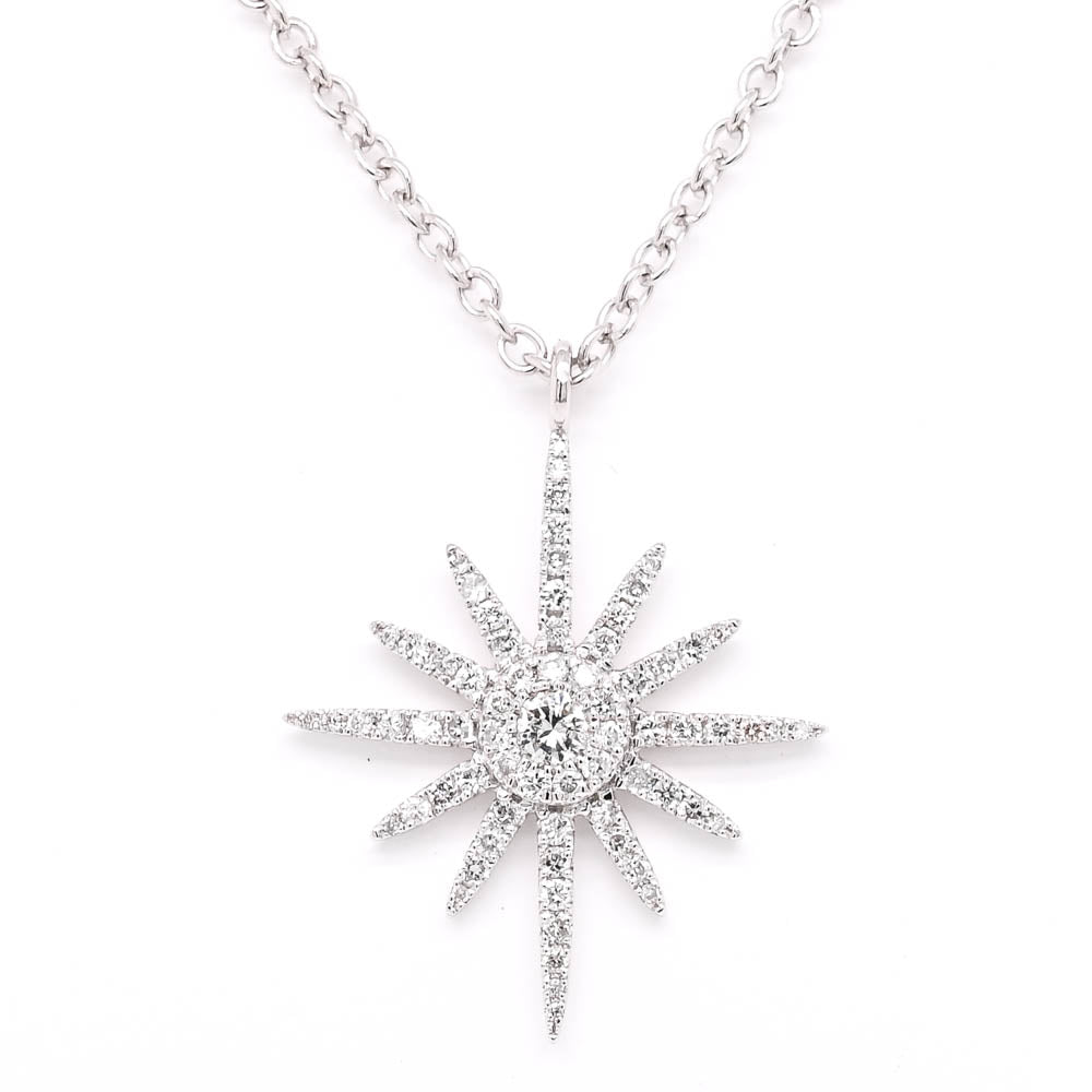 14KT White Gold 18" 0.40CTW Diamond Starburst Necklace.