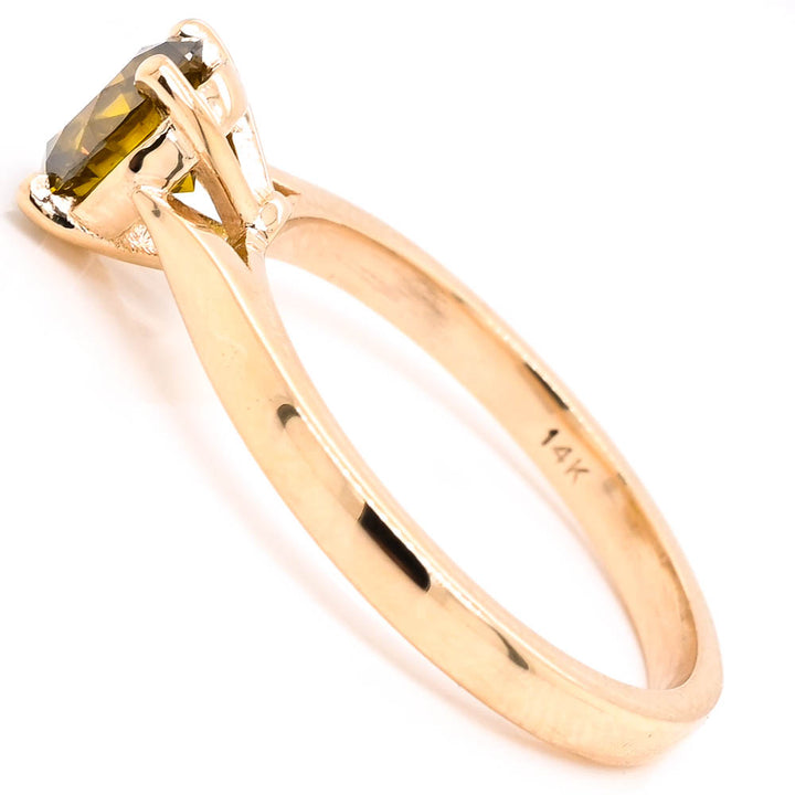 14KT Yellow Gold 1.27CT Round Brilliant Enhanced Yellow Diamond Solitaire Engagement Ring.