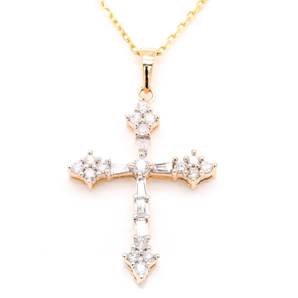 14KT Yellow Gold 18" 1.00CTW Diamond Cross Necklace.