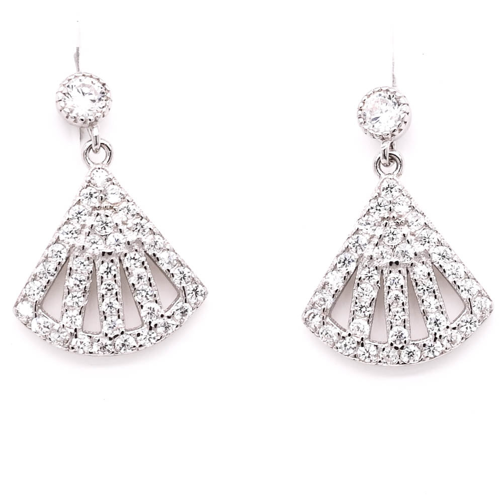 Sterling Silver C.Z Fan Stud Earrings.