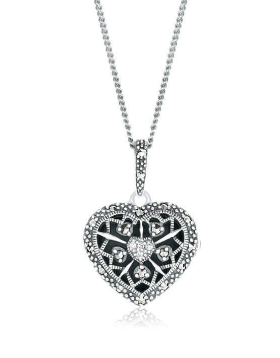 Larus Sterling silver 20" Marcasite Heart Locket Necklace.