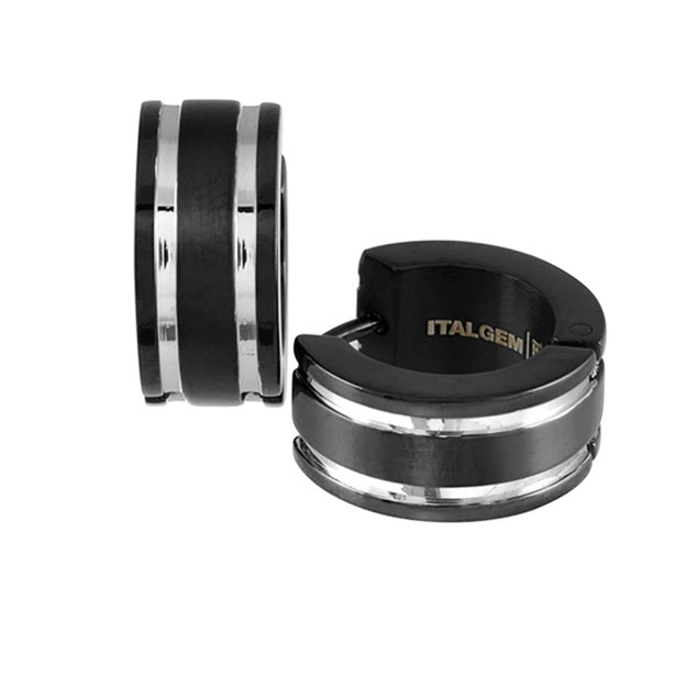 Italgem steel Black IP Plated 13mm Huggies Earrings.