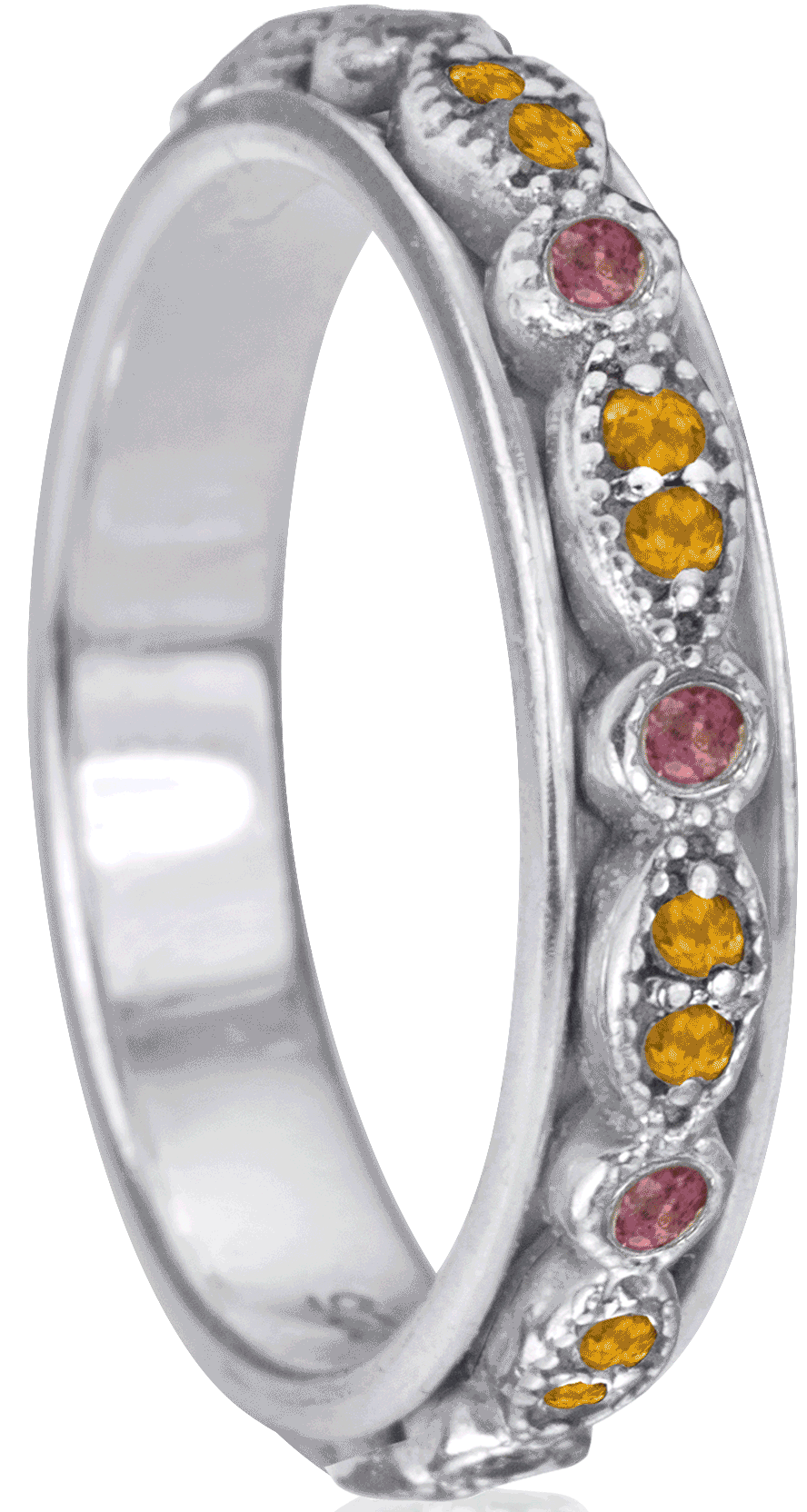 Solar, Meditation Ring, Sterling Silver, Citrine, Pink Tourmaline, Size 6
