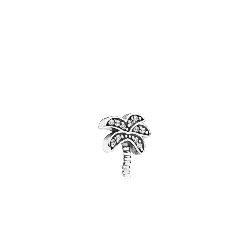 palm tree silver element with clear cubic zirconia