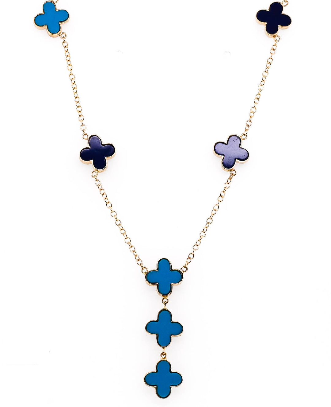 14KT Yellow Gold 18" Turquoise & Lapis Reversabel Necklace.