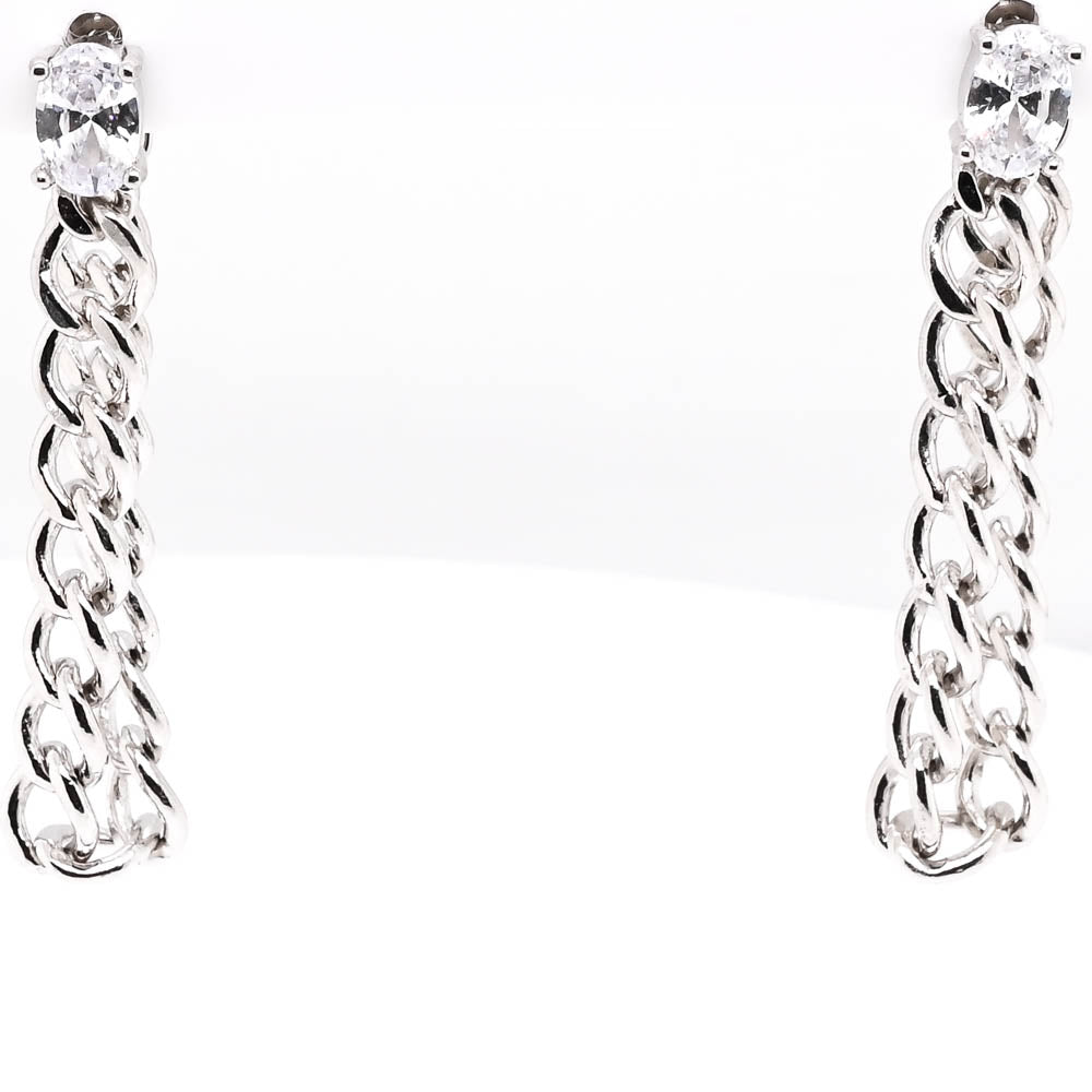 Sterling Silver C.Z Drop Heart Earrings.