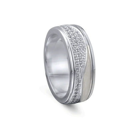 "Serene" Meditation Ring Sterling silver Pearl Enamel & C.Z. Size: 9