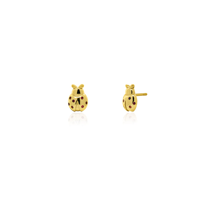 Sterling Silver Gold Vermeil CZ Ladybird Stud Earrings.