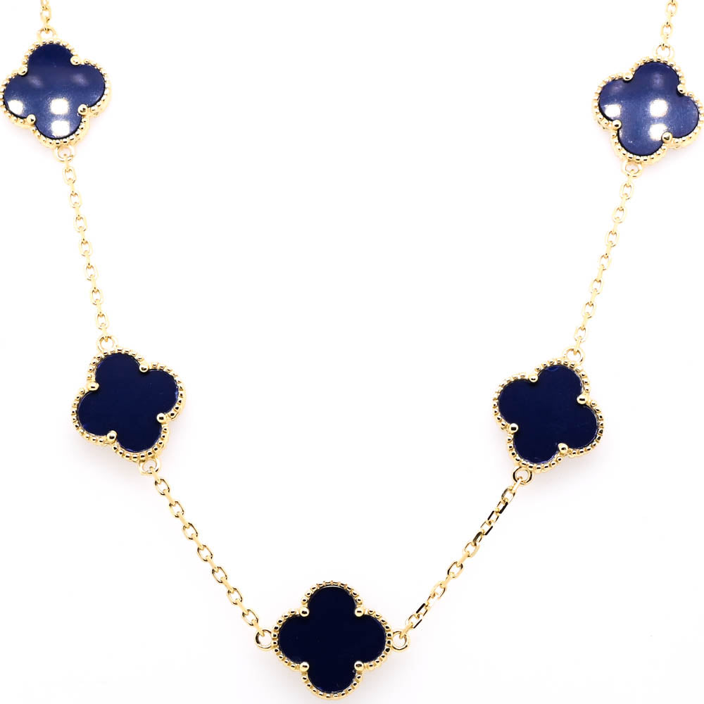Sterling Siilver 14KT Yellow Gold Plated 24" Lapis Multi Clover Necklace.