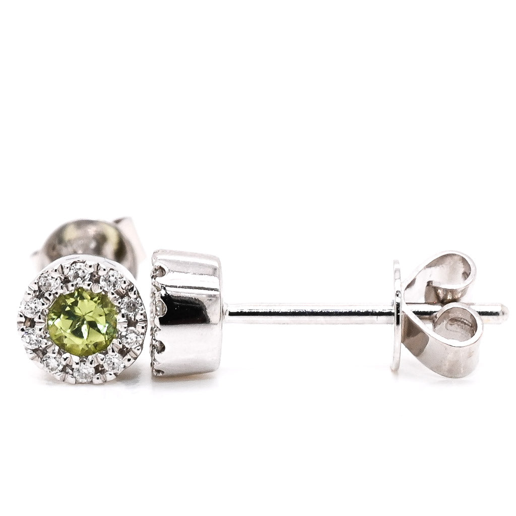 14KT White Gold Peridot and Diamond Stud Earrings.