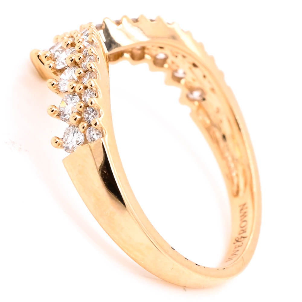 14KT Yellow Gold 0.65CTW Lab Created Diamond Chevron Ring.